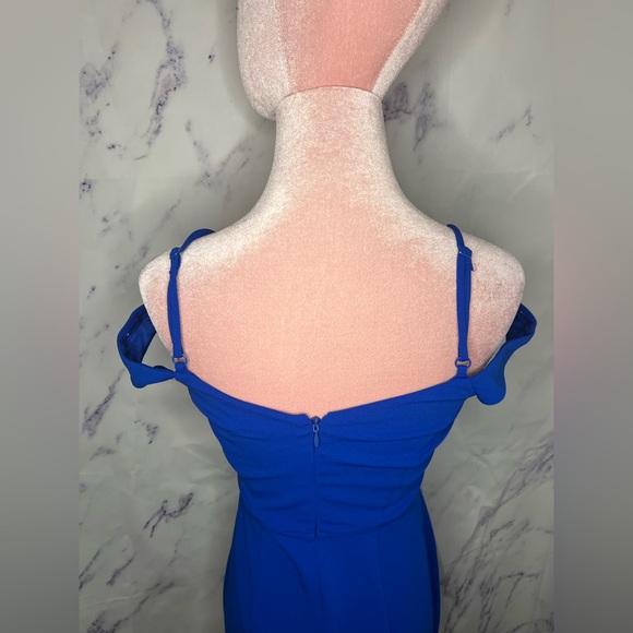 Express Women’s Elegant Blue Off-Shoulder Dress w/ slit sz S - Picture 5 of 6